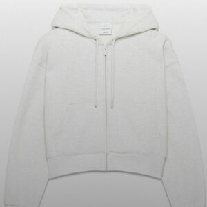 Aritzia TNA cozy sweat fleece boxy zip hoodie Heather cloud white size L